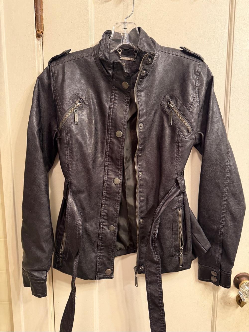 Jou Jou Black Faux Leather Moto Jacket with Zip Pockets